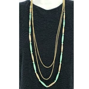 NEW Esmor Faux Jade Link Gold Layered Necklace & Earrings Set